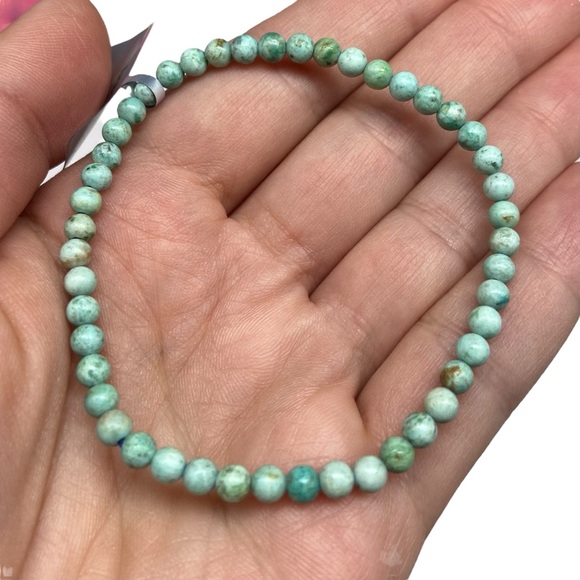 4mm Natural Turquoise Beaded Stretch Bracelet Boho Western Blue Genuine Beads - Picture 5 of 8